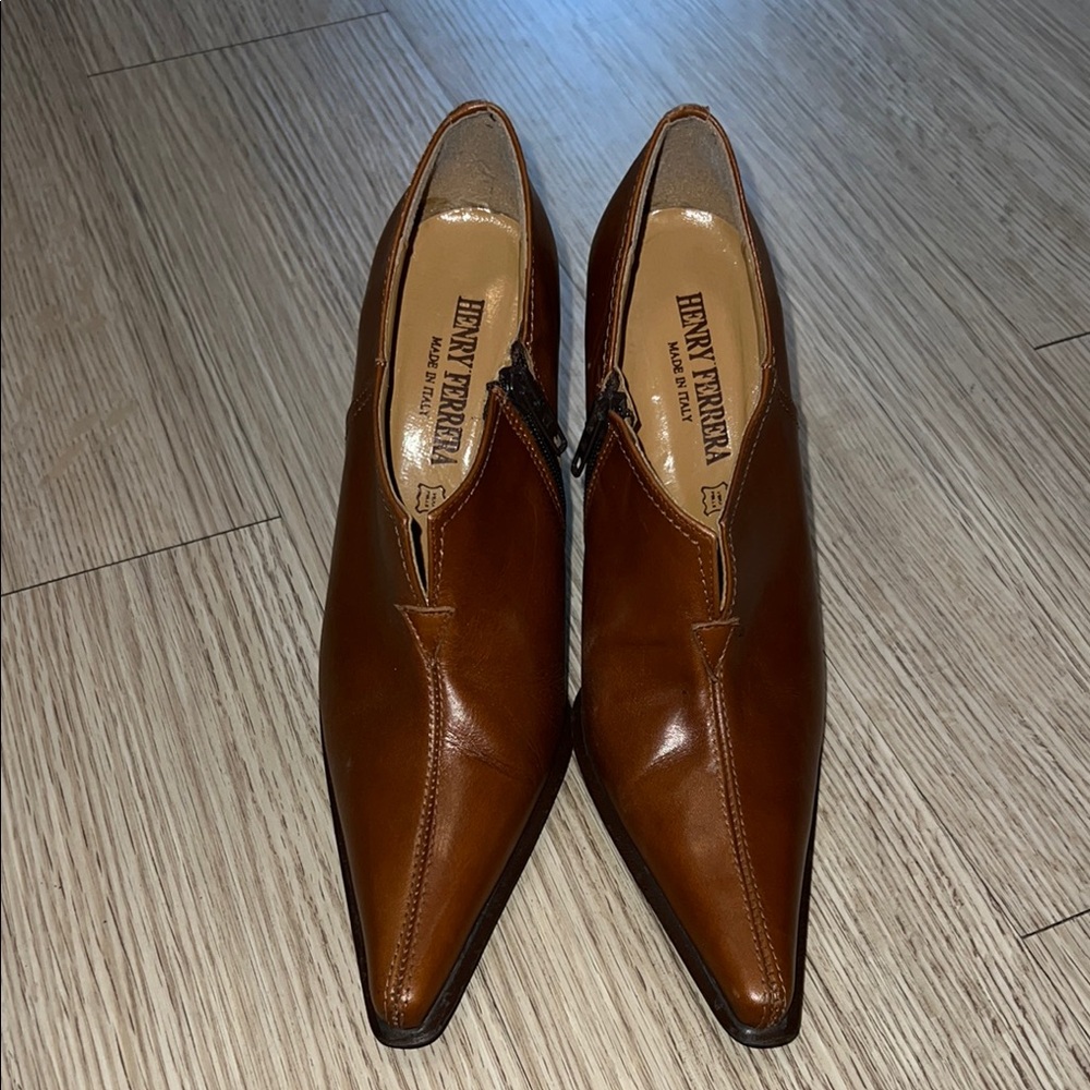 Henry Ferrera Size 37 Brown Leather Women's Heels - Picture 4 of 10